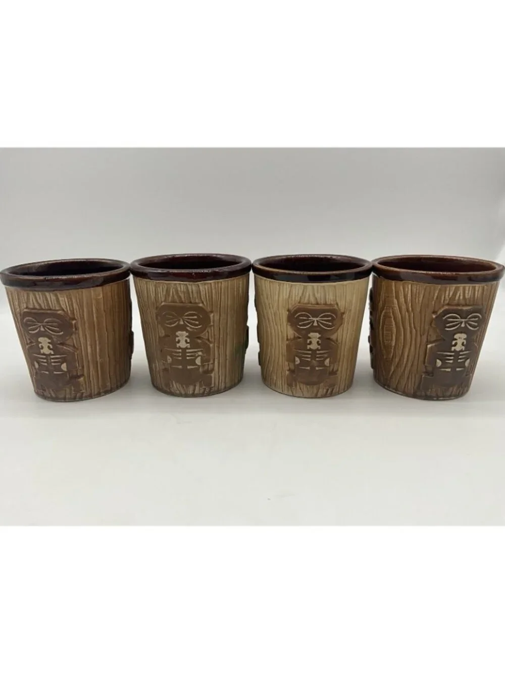 Harveys Lake Tahoe Vintage Tiki Mug Otagiri Brown Bucket Style Set of 4 Barware